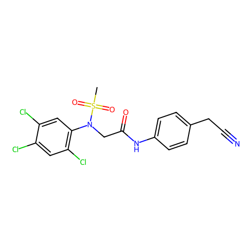 N-[4-(cyanomethyl)phenyl]-2-(2,4,5-trichloro-N-methylsulfonylanilino)acetamide structure