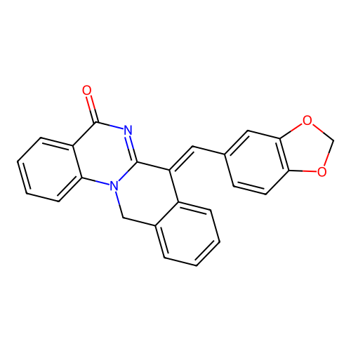 (7E)-7-(1,3-benzodioxol-5-ylmethylidene)-7,12-dihydro-5H-isoquino[2,3-a]quinazolin-5-one structure