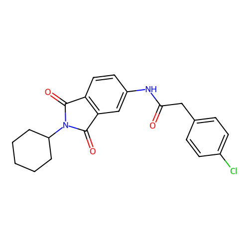 2-(4-chlorophenyl)-N-(2-cyclohexyl-1,3-dioxoisoindol-5-yl)acetamide structure