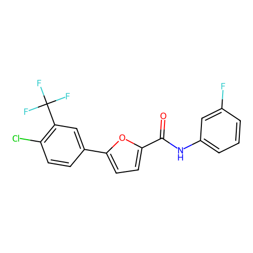 5-[4-chloro-3-(trifluoromethyl)phenyl]-N-(3-fluorophenyl)furan-2-carboxamide structure