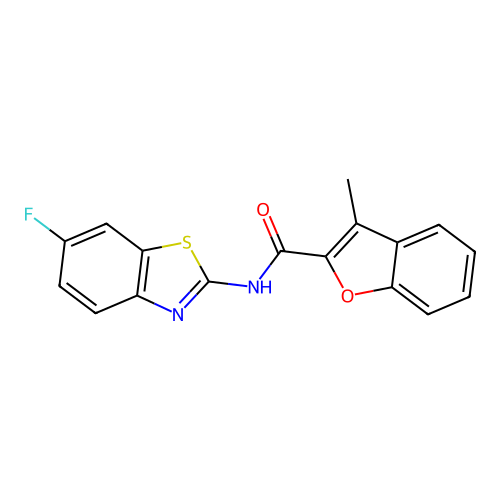 N-(6-fluoro-1,3-benzothiazol-2-yl)-3-methyl-1-benzofuran-2-carboxamide structure
