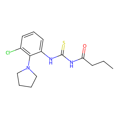 N-[[3-chloro-2-(1-pyrrolidinyl)anilino]-sulfanylidenemethyl]butanamide structure