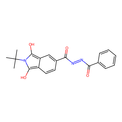 N'-benzoyl-2-tert-butyl-1,3-dioxoisoindole-5-carbohydrazide structure