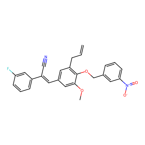 2-(3-fluorophenyl)-3-[3-methoxy-4-[(3-nitrophenyl)methoxy]-5-prop-2-enyl-phenyl]prop-2-enenitrile structure