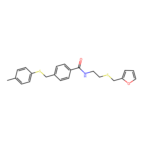 N-[2-(furan-2-ylmethylsulfanyl)ethyl]-4-[(4-methylphenyl)sulfanylmethyl]benzamide structure