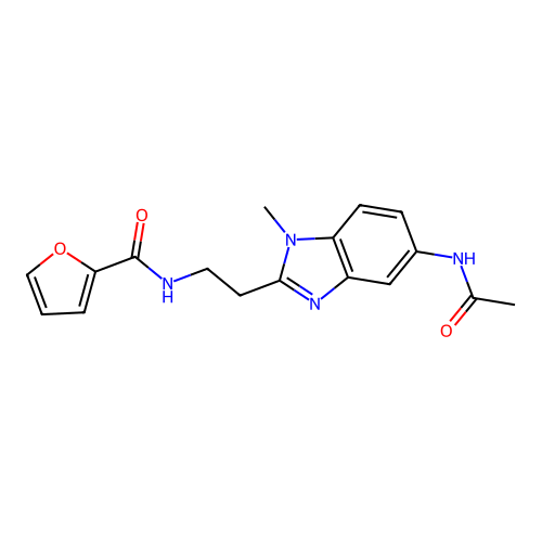 N-[2-(5-acetamido-1-methylbenzimidazol-2-yl)ethyl]furan-2-carboxamide structure