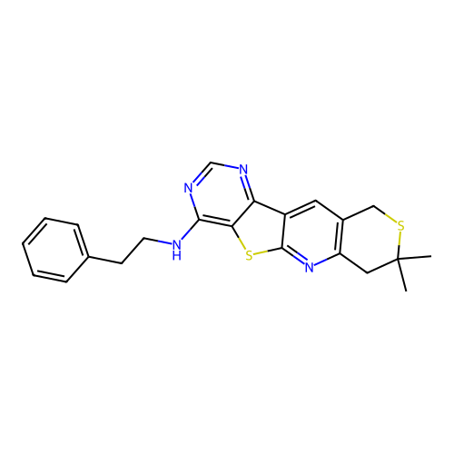 8,8-dimethyl-N-phenethyl-8,10-dihydro-7H-thiopyrano[3'',4'':5',6']pyrido[3',2':4,5]thieno[3,2-d]pyrimidin-4-amine structure