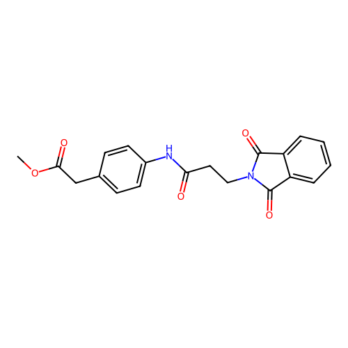 methyl 2-(4-(3-(1,3-dioxoisoindolin-2-yl)propanamido)phenyl)acetate structure
