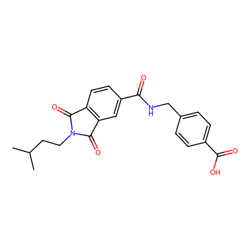 4-((2-isopentyl-1,3-dioxoisoindoline-5-carboxamido)methyl)benzoic acid structure