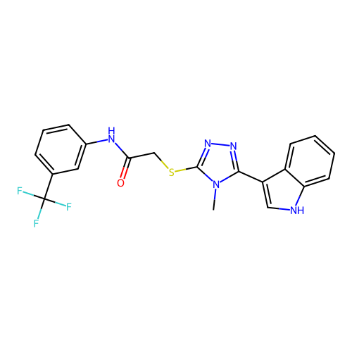 2-{[5-(1H-indol-3-yl)-4-methyl-4H-1,2,4-triazol-3-yl]sulfanyl}-N-[3-(trifluoromethyl)phenyl]acetamide structure