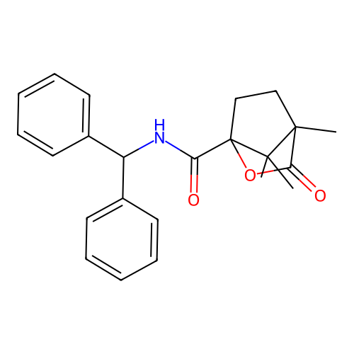 N-(diphenylmethyl)-4,7,7-trimethyl-3-oxo-2-oxabicyclo[2.2.1]heptane-1-carboxamide structure
