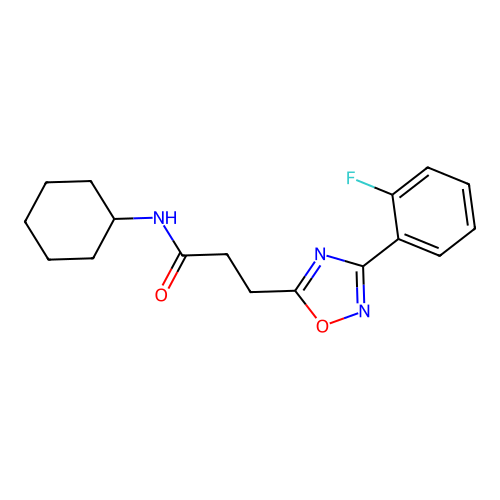 N-cyclohexyl-3-[3-(2-fluorophenyl)-1,2,4-oxadiazol-5-yl]propanamide structure