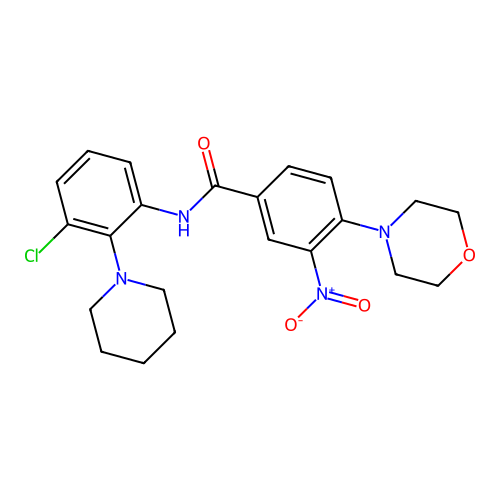 N-[3-chloro-2-(1-piperidinyl)phenyl]-4-(4-morpholinyl)-3-nitrobenzamide structure