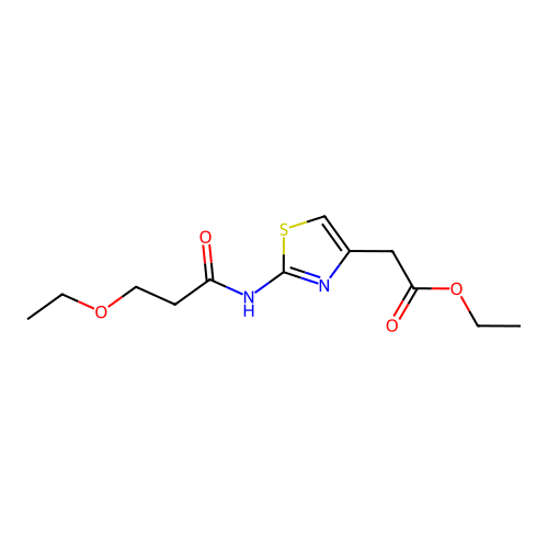 Ethyl 2-[2-(3-ethoxypropanoylamino)-1,3-thiazol-4-yl]acetate structure