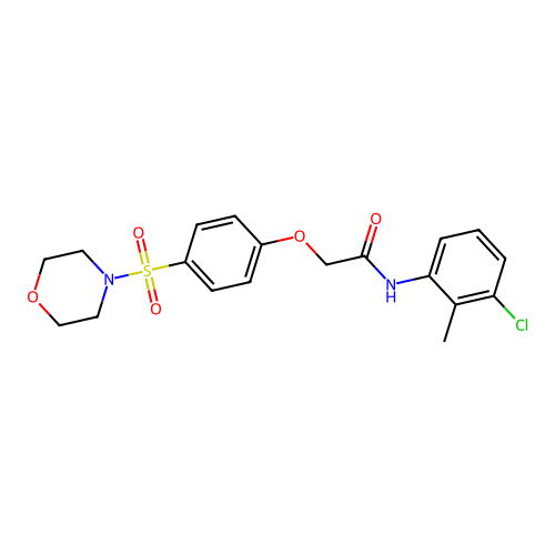 N-(3-chloro-2-methylphenyl)-2-(4-morpholin-4-ylsulfonylphenoxy)acetamide structure
