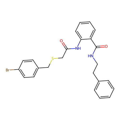 2-({[(4-bromobenzyl)sulfanyl]acetyl}amino)-N-(2-phenylethyl)benzamide structure