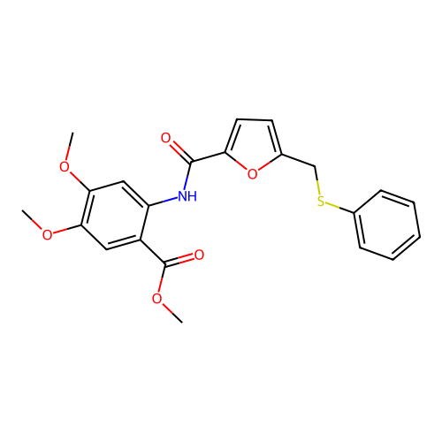 Methyl 4,5-dimethoxy-2-[[5-(phenylsulfanylmethyl)furan-2-carbonyl]amino]benzoate structure