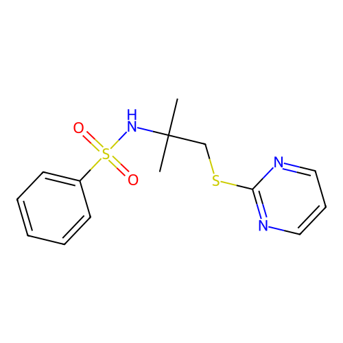 N-[1,1-dimethyl-2-(2-pyrimidinylthio)ethyl]benzenesulfonamide structure
