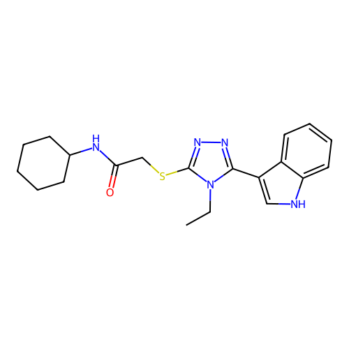 N-cyclohexyl-2-((4-ethyl-5-(1H-indol-3-yl)-4H-1,2,4-triazol-3-yl)thio)acetamide structure