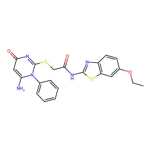 2-(6-amino-4-oxo-1-phenylpyrimidin-2-yl)sulfanyl-N-(6-ethoxy-1,3-benzothiazol-2-yl)acetamide structure
