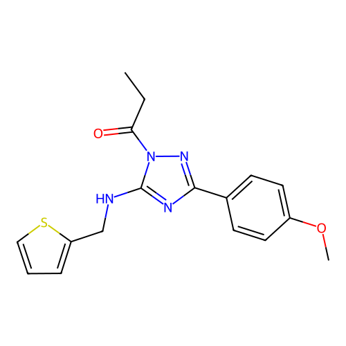 3-(4-methoxyphenyl)-1-propionyl-N-(2-thienylmethyl)-1H-1,2,4-triazol-5-amine structure
