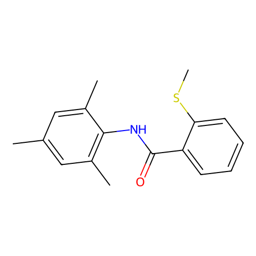 2-methylsulfanyl-N-(2,4,6-trimethylphenyl)benzamide structure