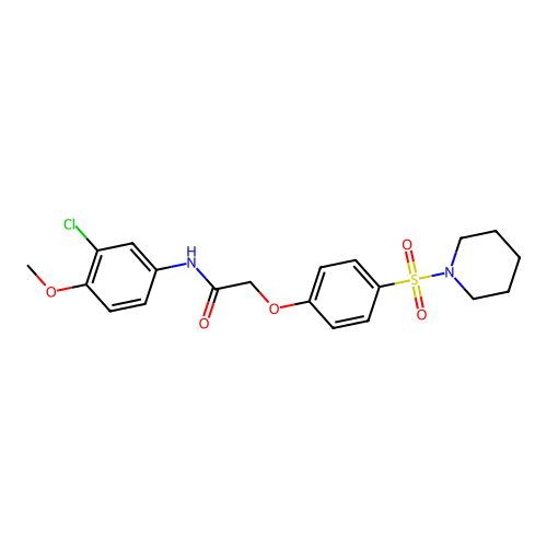N-(3-chloro-4-methoxyphenyl)-2-(4-piperidin-1-ylsulfonylphenoxy)acetamide structure