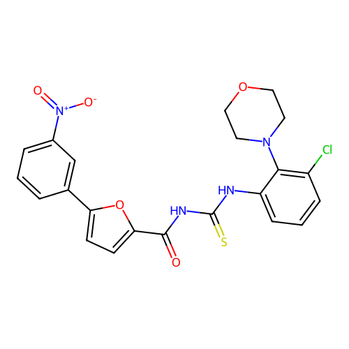 N-[(3-chloro-2-morpholin-4-ylphenyl)carbamothioyl]-5-(3-nitrophenyl)furan-2-carboxamide structure