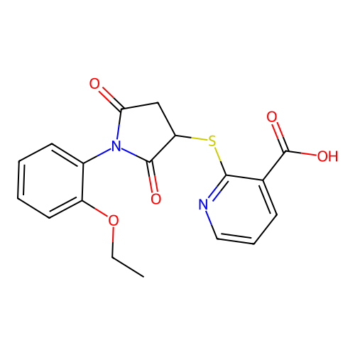 2-((1-(2-Ethoxyphenyl)-2,5-dioxopyrrolidin-3-yl)thio)nicotinic acid structure