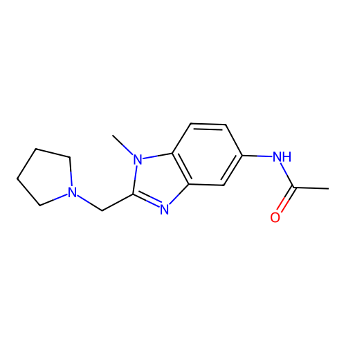 N-[1-methyl-2-(1-pyrrolidinylmethyl)-1H-benzimidazol-5-yl]acetamide structure