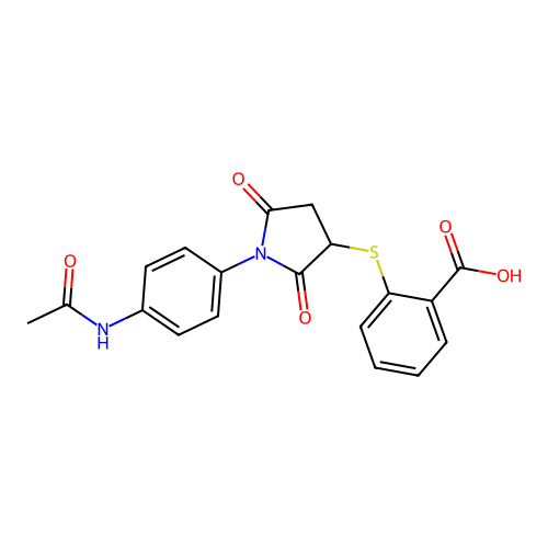 2-((1-(4-Acetamidophenyl)-2,5-dioxopyrrolidin-3-yl)thio)benzoic acid structure