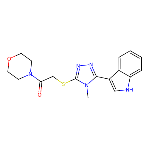 2-((5-(1H-indol-3-yl)-4-methyl-4H-1,2,4-triazol-3-yl)thio)-1-morpholinoethanone structure