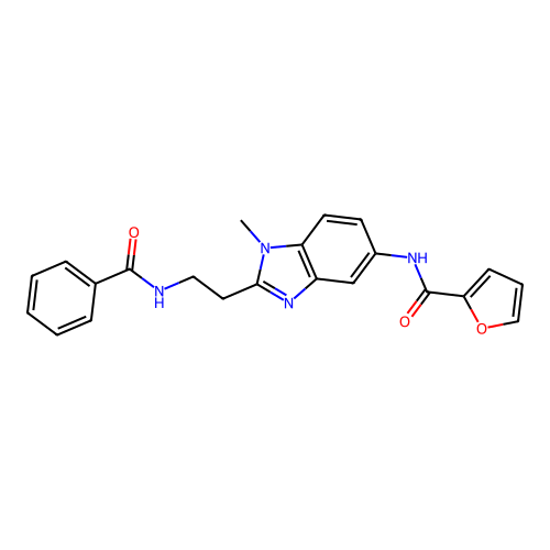 N-[2-(2-benzamidoethyl)-1-methyl-5-benzimidazolyl]-2-furancarboxamide structure