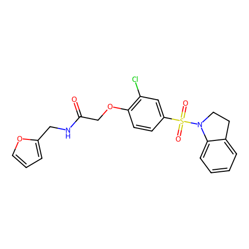 2-[2-chloro-4-(2,3-dihydro-1H-indol-1-ylsulfonyl)phenoxy]-N-(furan-2-ylmethyl)acetamide structure