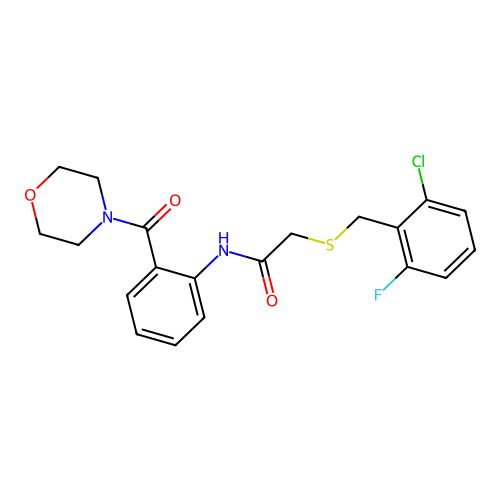 2-[(2-chloro-6-fluorophenyl)methylsulfanyl]-N-[2-(morpholine-4-carbonyl)phenyl]acetamide structure