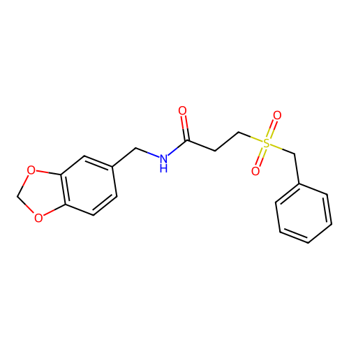 N-(1,3-benzodioxol-5-ylmethyl)-3-benzylsulfonylpropanamide structure
