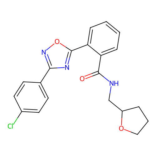 2-[3-(4-chlorophenyl)-1,2,4-oxadiazol-5-yl]-N-(oxolan-2-ylmethyl)benzamide structure