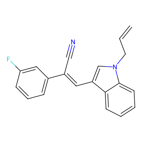 (Z)-2-(3-fluorophenyl)-3-(1-prop-2-enylindol-3-yl)prop-2-enenitrile structure