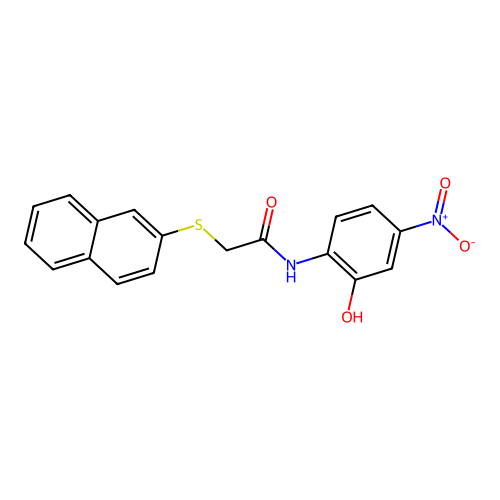 N-(2-hydroxy-4-nitrophenyl)-2-naphthalen-2-ylsulfanylacetamide structure