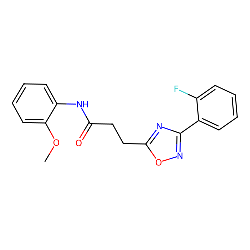 3-[3-(2-fluorophenyl)-1,2,4-oxadiazol-5-yl]-N-(2-methoxyphenyl)propanamide structure