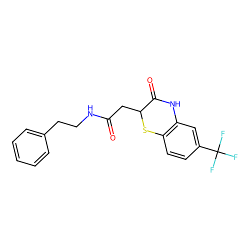 2-[3-oxo-6-(trifluoromethyl)-3,4-dihydro-2H-1,4-benzothiazin-2-yl]-N-(2-phenylethyl)acetamide structure
