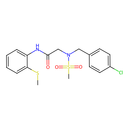 2-[(4-chlorophenyl)methyl-methylsulfonylamino]-N-(2-methylsulfanylphenyl)acetamide structure