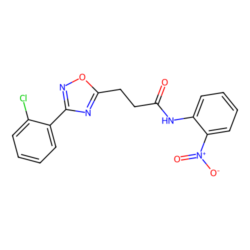 3-[3-(2-chlorophenyl)-1,2,4-oxadiazol-5-yl]-N-(2-nitrophenyl)propanamide structure