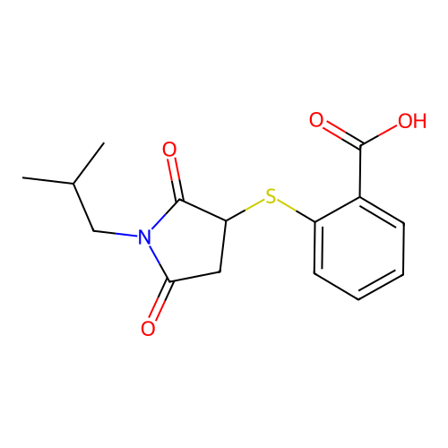 2-((1-Isobutyl-2,5-dioxopyrrolidin-3-yl)thio)benzoic acid structure