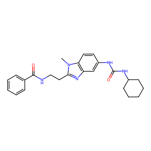 N-[2-[5-(cyclohexylcarbamoylamino)-1-methylbenzimidazol-2-yl]ethyl]benzamide structure