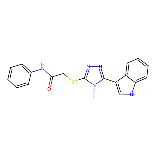 2-((5-(1H-indol-3-yl)-4-methyl-4H-1,2,4-triazol-3-yl)thio)-N-phenylacetamide structure