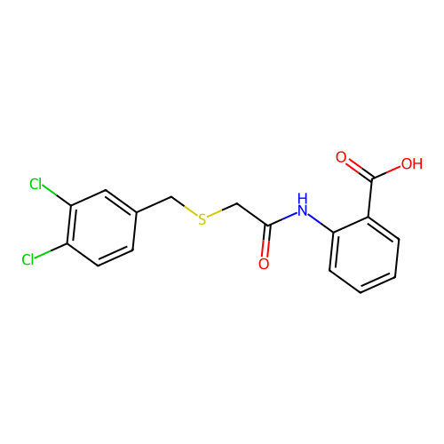2-({[(3,4-Dichlorobenzyl)sulfanyl]acetyl}amino)benzoic acid structure