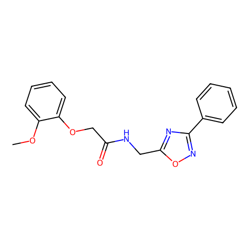 2-(2-methoxyphenoxy)-N-[(3-phenyl-1,2,4-oxadiazol-5-yl)methyl]acetamide structure