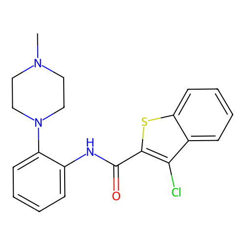 3-chloro-N-[2-(4-methyl-1-piperazinyl)phenyl]-1-benzothiophene-2-carboxamide structure