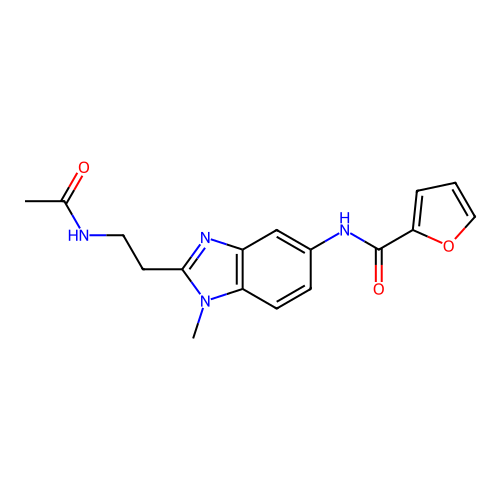 N-{2-[2-(acetylamino)ethyl]-1-methyl-1H-benzimidazol-5-yl}furan-2-carboxamide structure